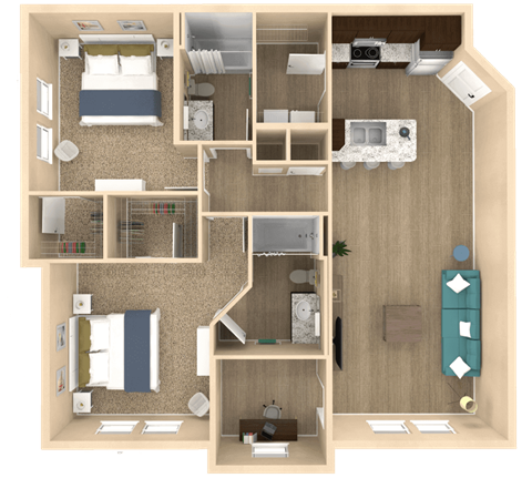 2 bed 2 bath Oasis Floor Plan at The Oasis at Town Center, Jacksonville, FL, 32246